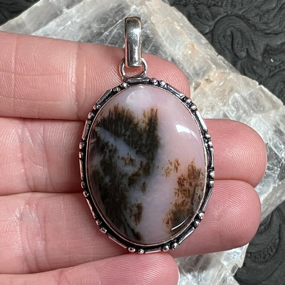 Dendritic Peruvian Pink Opal Pendant Crystal Stone Jewelry